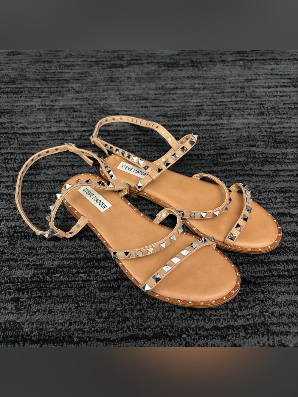 Steve Madden Travel Studded Strappy Tan Flat Sandals